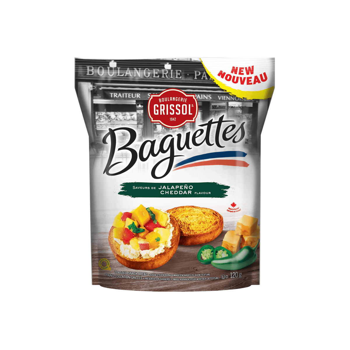 Boulangerie Grissol Baguettes Jalapeno Cheddar, 120g - Total Booze
